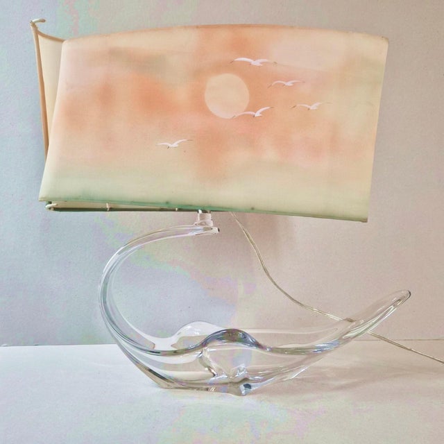 Vintage Table Lamp with Crystal Bowl, Heron and Sun Shade, 1970s For Sale - Image 3 of 14