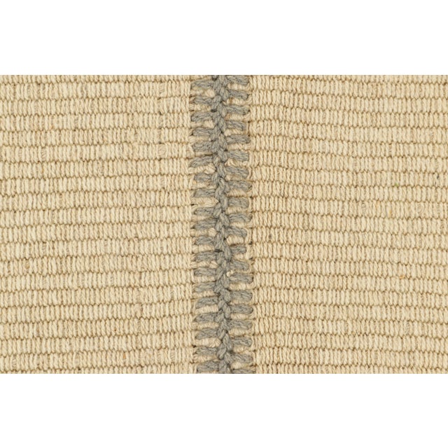Contemporary Rug & Kilim’s Contemporary Kilim in Gray and Cream White Textural Stripes For Sale - Image 3 of 7