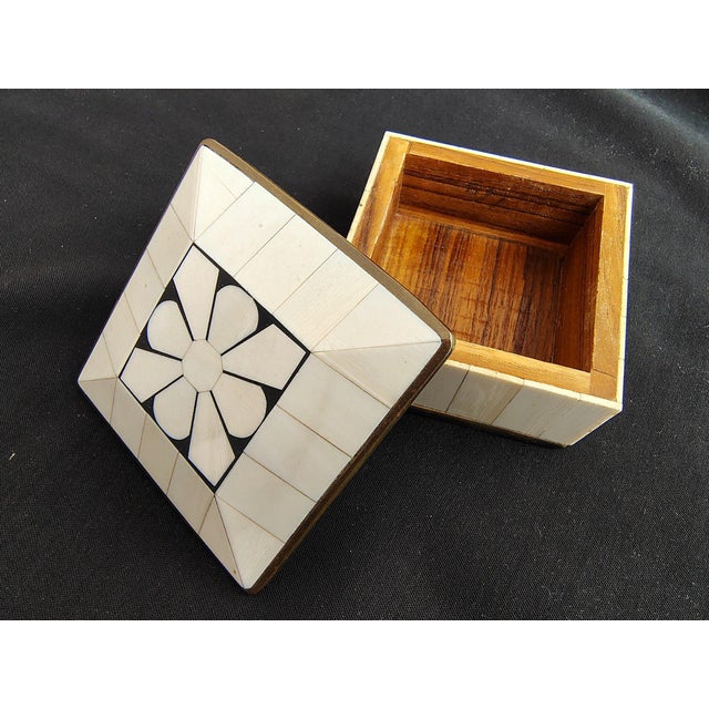 Vintage Handcrafted Bone Inlay and Brass Trim Trinket Box For Sale - Image 4 of 5