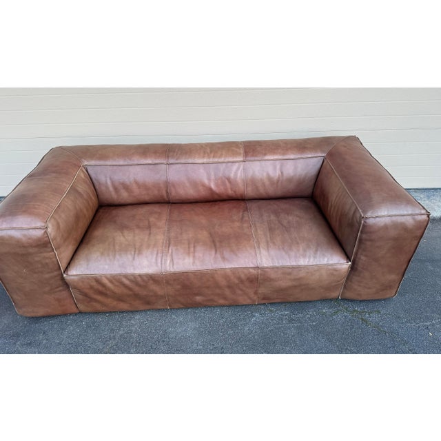 Restoration Hardware Restoration Hardware Leather Fulham Sofa For Sale - Image 4 of 8