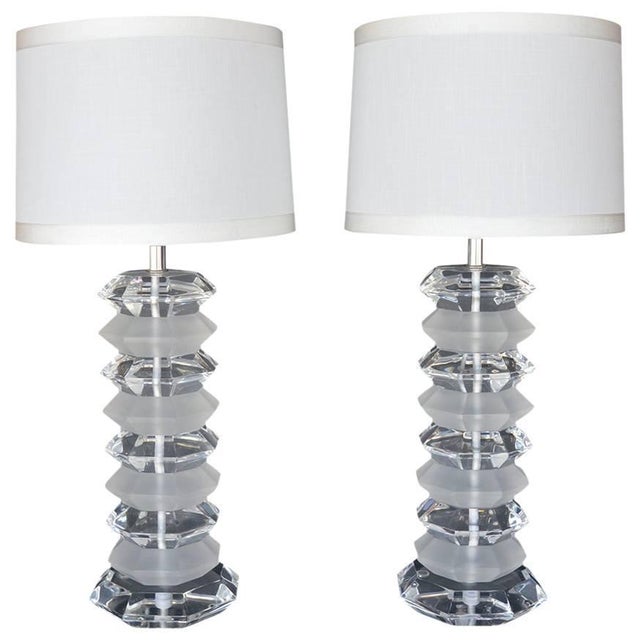 Frosted and Clear Acrylic Table Lamps - a Pair For Sale - Image 4 of 4