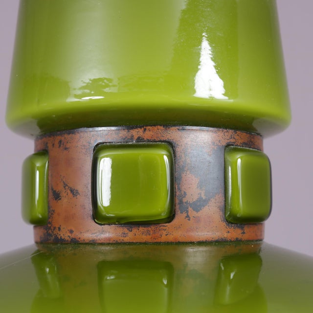 Metal Green Glass Hanging Lamp with Copper Details by Victor Berndt for Flygsfors, Sweden, 1970s For Sale - Image 7 of 8