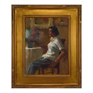Vintage American Impressionist Portrait Painting of a Seated Woman by Harry Barton
