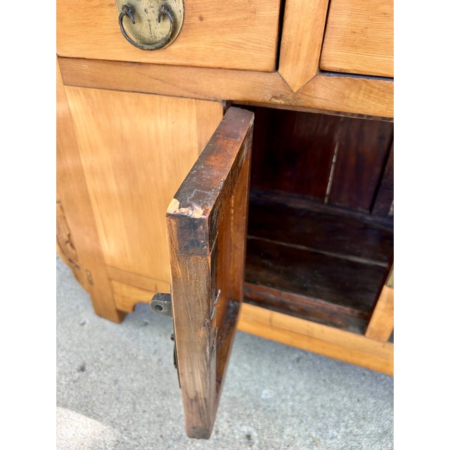 Late 20th Century Late 20th Century Chinese Altar Cabinet in the Traditional Style — Elmwood With Original Brass Hardware, 73" For Sale - Image 5 of 12