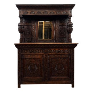19th Century Victorian English Carved Oak Sideboard For Sale