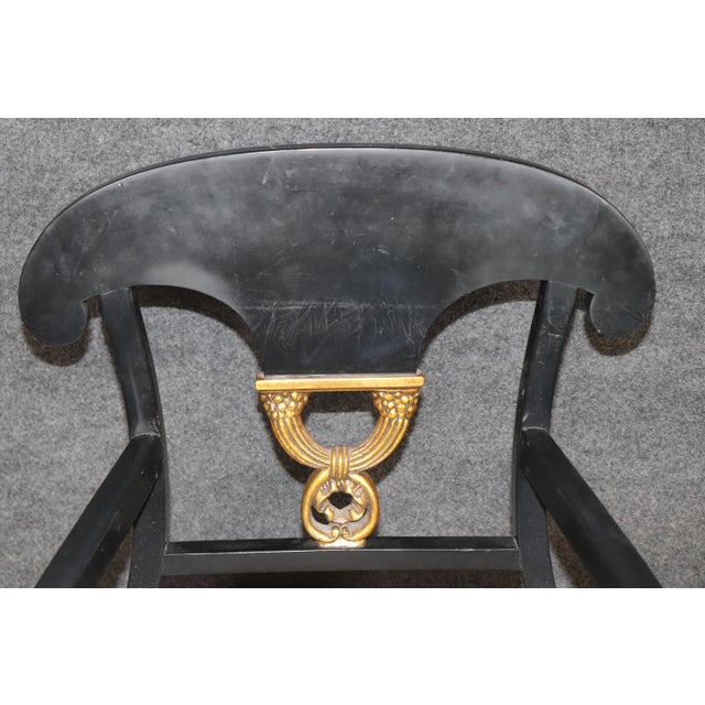 1960s Set 4 Regency Style Ebonized and Gilt Fantastic Armchairs For Sale - Image 5 of 7