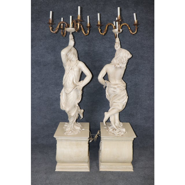 Life Size Carved Wood Neoclassical Cherub or Putti Torcheres Floor Lamps For Sale - Image 4 of 13