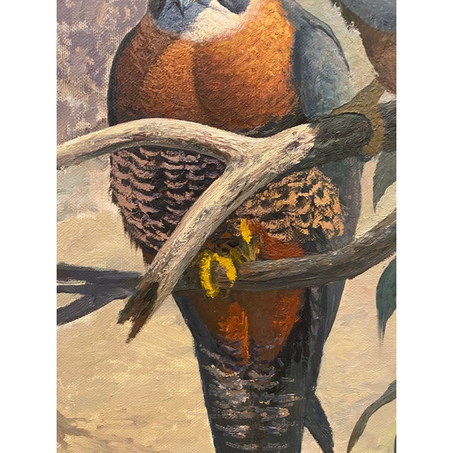 Late 20th Century Falcons Original Oil Painting Richard Sloan Style Maya Temple Birds Rainforest For Sale - Image 4 of 13