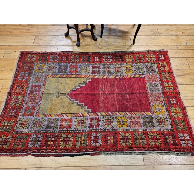 Vintage Turkish Anatolian Prayer Rug, Handwoven Wool, Early 1900s, 4' x 6' For Sale - Image 9 of 10