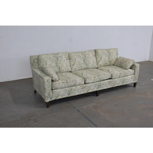 Mid-Century Modern Dunbar Style Sofa 85" Offered is a mid-century modern sofa with tapered legs. Has 3 removable seat...