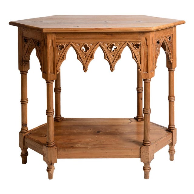 C 1940 English Natural Wood Gothic Style Console Table Chairish