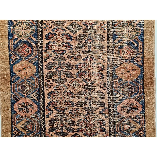 Textile Vintage Malayer Area Rug, Hand-Knotted Wool, Allover Geometric Design, Camelhair & Blue, 3x6 For Sale - Image 7 of 13
