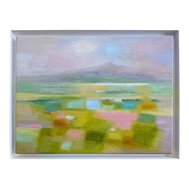 Contemporary Modernist 'Severn Haze' Original Abstract Landscape Oil Painting, Framed For Sale