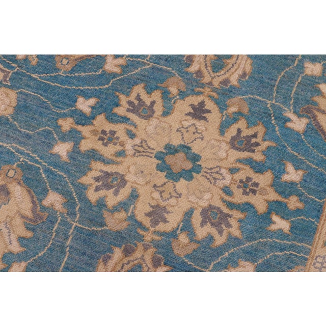1990s Bohemien Ziegler Blue Beige Hand-Knotted Wool Rug - 9'2'' X 11'10'' For Sale - Image 4 of 7