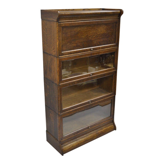 Antique Humphrey Widman 4 Section Tiger Oak Barrister Bookcase 