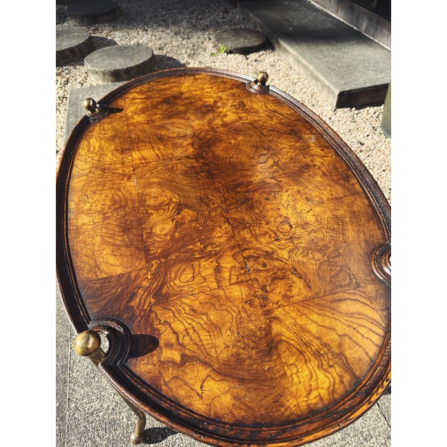 Late 20th Century Patch Burl Wood Top + Brass Base Oval Coffee Table For Sale - Image 11 of 13
