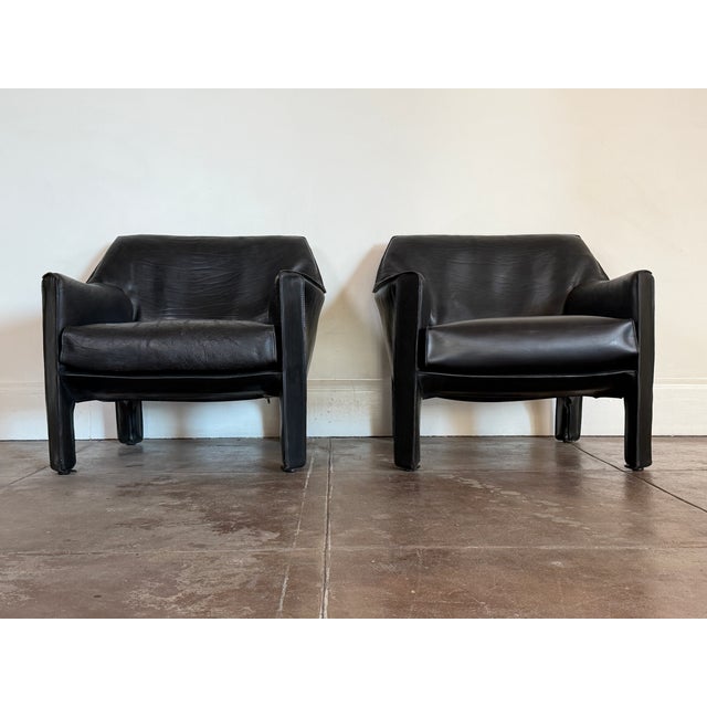 Cassina Vintage 1980s Cassina Cab Leather Lounge Chairs For Sale - Image 4 of 10