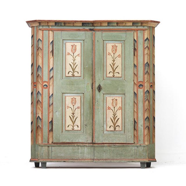 Folk Art Rustic Farmhouse Painted Bridal Cabinet, 1825 For Sale - Image 6 of 16