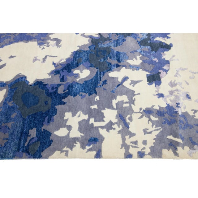 Textile Multicolored Contemporary Wool and Silk Rug With Abstract Design For Sale - Image 7 of 11