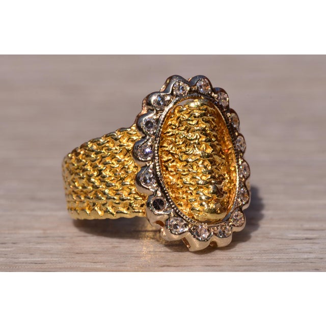 Gold The Flagg Ave: Vintage Two Tone Textured Buckle Ring with Natural Diamonds For Sale - Image 8 of 11