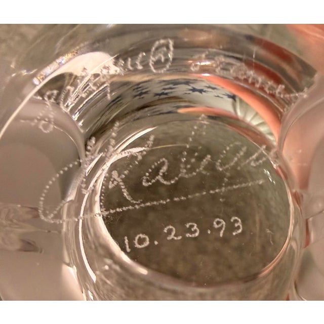 Glass 1990s Lalique France Double Signed Dated 10.23.93 Frosted Crystal Tulip Leaf Bowl For Sale - Image 7 of 8