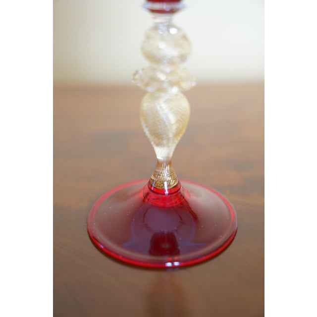 Italian Ruby Red Murano Art Glass Chalice With Gold Aventurine Stem 1970s For Sale In New York - Image 6 of 9