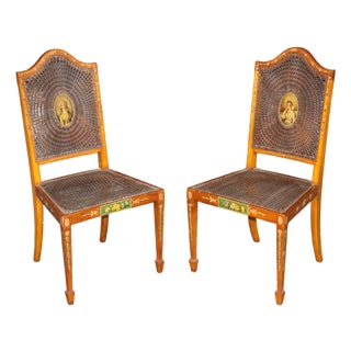 Pair Antique 19th C Gillow & Co Adams Style Cane Back Side Chairs For Sale