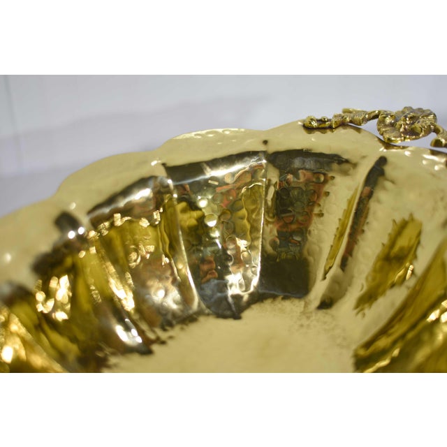 Metal Mid Century Hammered Brass Scalloped Brass Footed Bowl Cachepot For Sale - Image 7 of 13