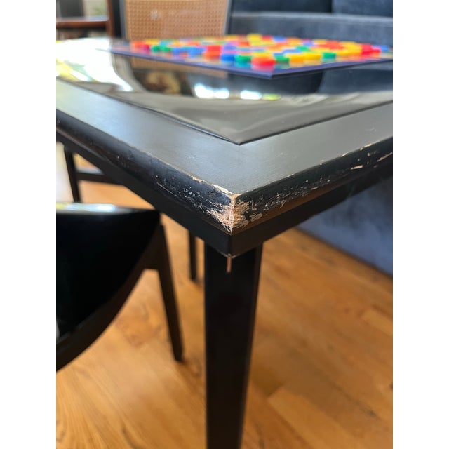 1950s Vintage Stakmore Folding Game Table Set. Cane-Back Seating & Jet-Black Gloss Vinyl - Set of 3 For Sale - Image 9 of 12