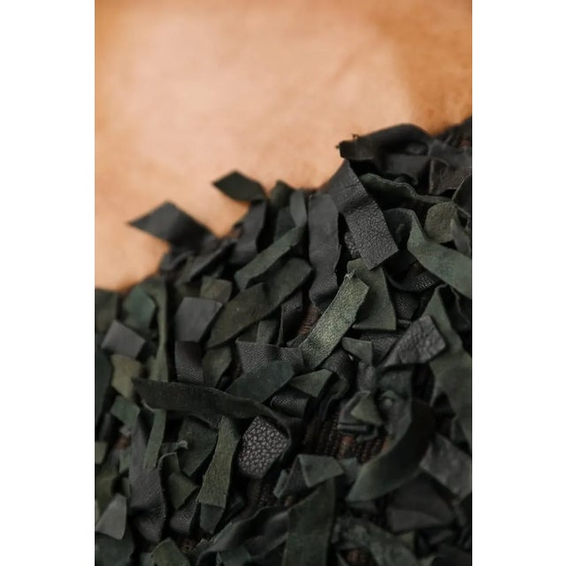 Moroccan Artist Handmade Geometric Shag Leather Decorative Pillow - Desert Sand & Black 18 X 18" Inches For Sale - Image 4 of 12