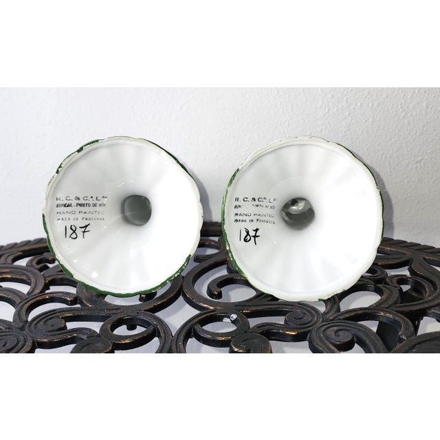 Ceramic Vintage Portugal Floral Ceramic Candle Holders - A Pair For Sale - Image 7 of 8
