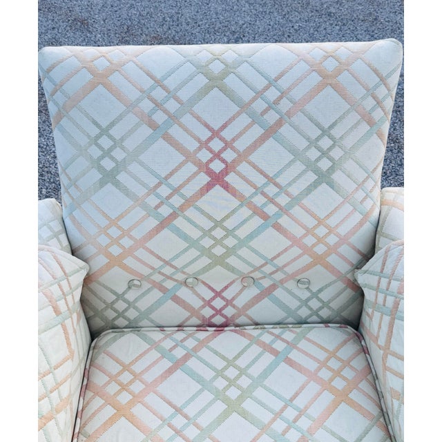 Mid-Century Modern Vintage 1960s Fabric Lounge Chair With Solid Walnut Wood Base For Sale - Image 3 of 9