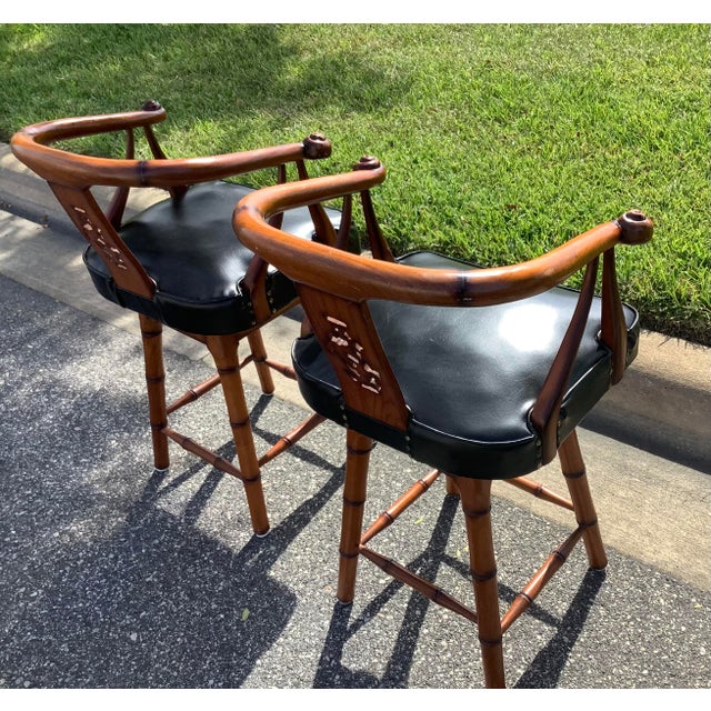 1970s 1970s Mid Century Modern Wood Cane Chairs- a Pair For Sale - Image 5 of 9