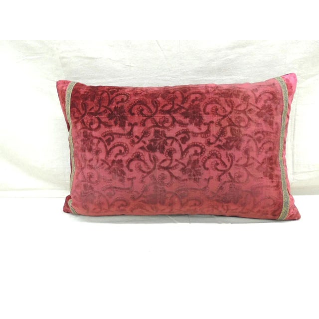 18th Century Antique Red & Silver Velvet Embroidery Applique Decorative Pillow For Sale - Image 5 of 10
