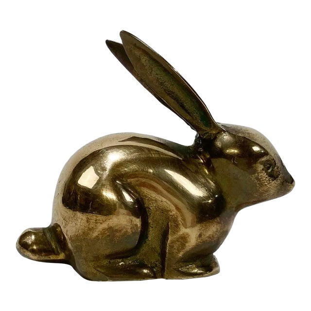Vintage Brass Crouching Bunny Rabbit Paper Weight For Sale