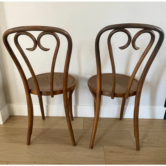Antique Vintage Thonet Style Bentwood Sweetheart Bistro Chairs- A Pair For Sale In Denver - Image 6 of 14