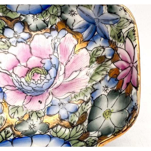 20th Century Chinoiserie Blue and Pink Floral Vide Poche/Catchall Bowl For Sale - Image 11 of 13