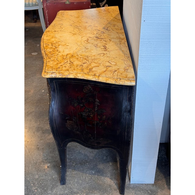Ruby Red Vintage Chinoiserie Commode With Marble Top For Sale - Image 8 of 12