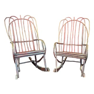 Adirondack Style Twig Rocking Chairs -a Pair For Sale