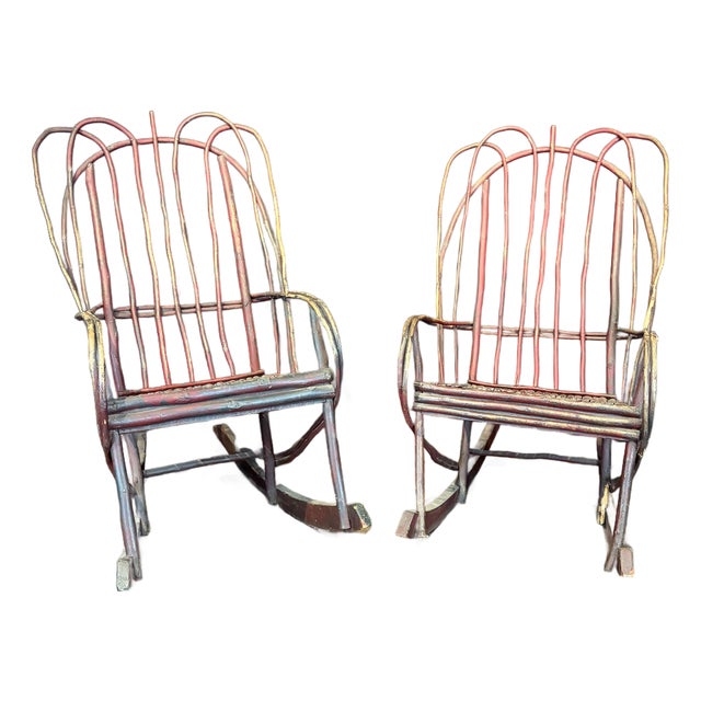 Adirondack Style Twig Rocking Chairs -a Pair For Sale