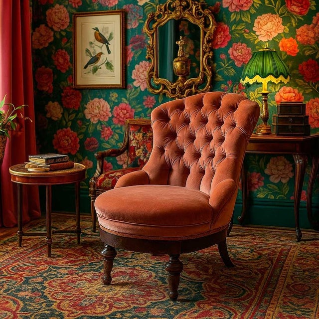 Late 20th Century Victorian Style Tufted Slipper Chair in Pink Velvet For Sale - Image 17 of 18