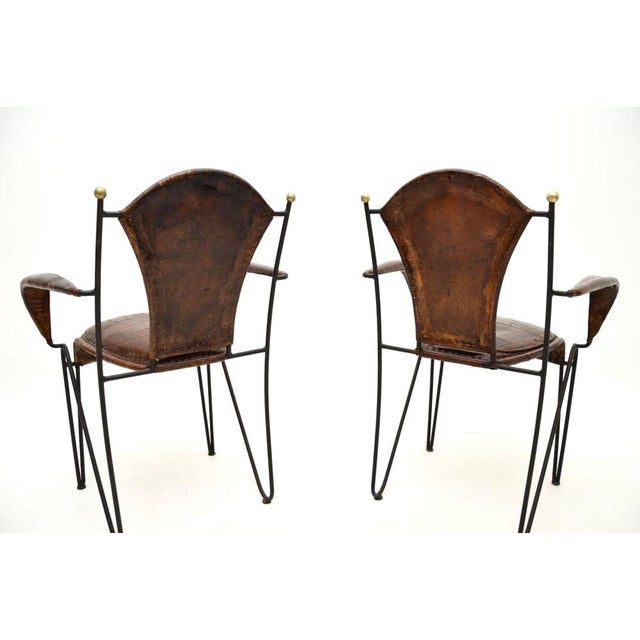 Vintage French Iron and Leather Armchairs, 1960s, Set of 2 For Sale - Image 6 of 13
