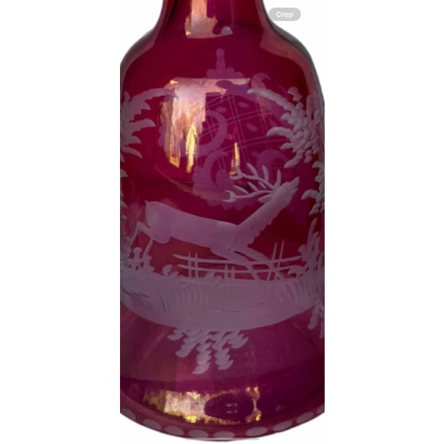 1940s Ruby Flashed and Engraved Early 19th Century Bohemian Glass Decanter For Sale - Image 4 of 4