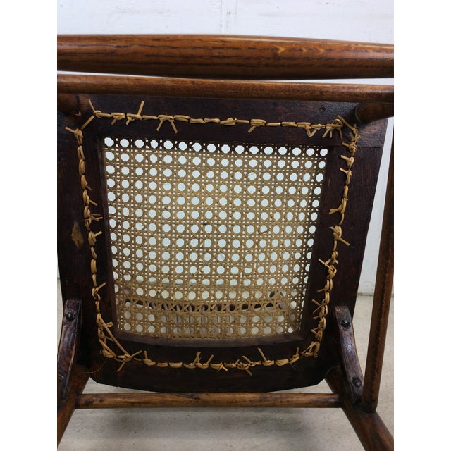 Antique Oak Chair With Unique Turned Wood Back and Caned Seat For Sale In Portland, ME - Image 6 of 12