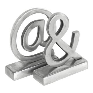 Vintage Pewter Ampersand "&" Sign / at Symbol "@" Bookends-A Pair For Sale
