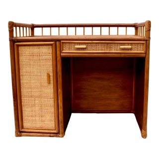 Mid-Century Bamboo, Wood and Rattan Writing Table Desk, Italy 1970s For Sale