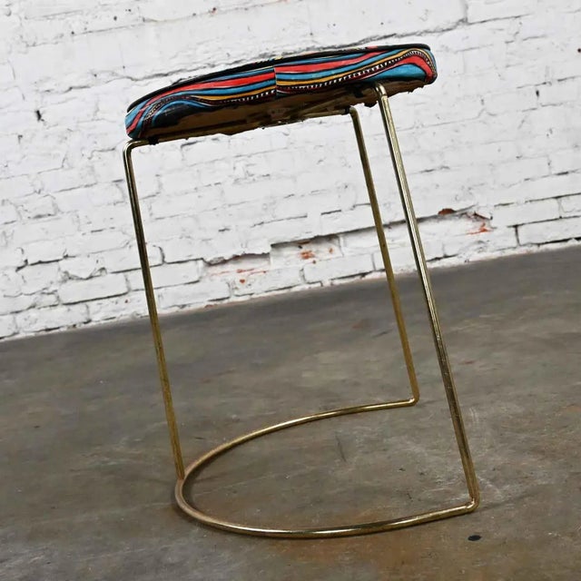 Mid 20th Century Vintage MCM Stool With Round Colorful Vinyl Seat & Brass Plated Steel Asymmetric Base For Sale - Image 5 of 13