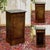 19th century bedside table in mahogany with grey marble top - W=39cm, D=33cm, H=72cm.