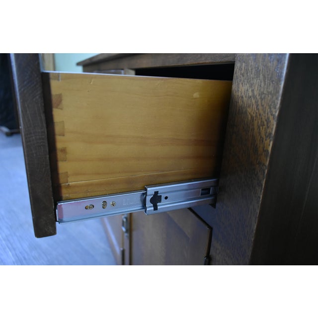 Crafters and Weavers Mission Solid Oak 3 Drawer 3 Door Sideboard - Walnut For Sale In Chicago - Image 6 of 8