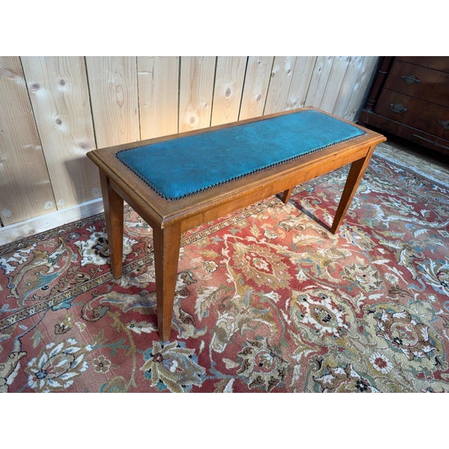 Art Deco Piano Bench in Stained Wood and Vinyl, 1930s For Sale - Image 3 of 7